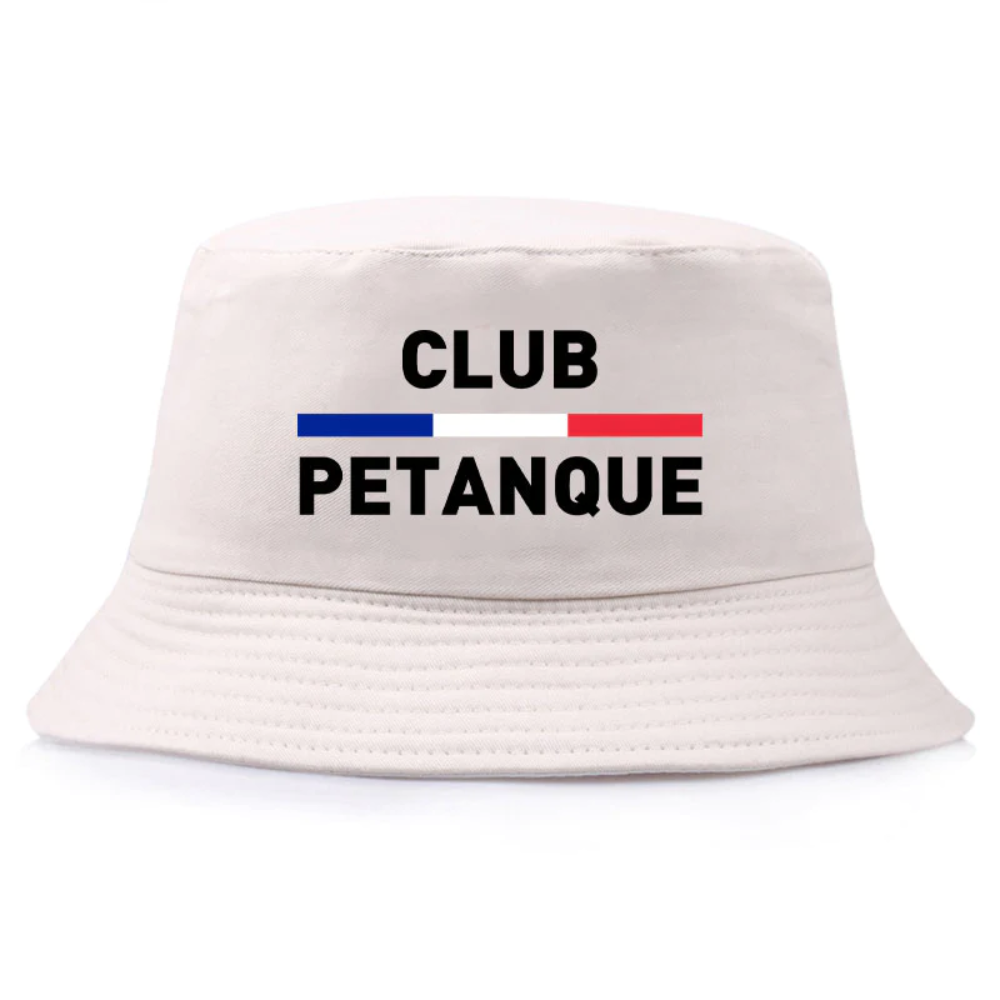 Bob de couleur beige avec inscrit club pétanque.