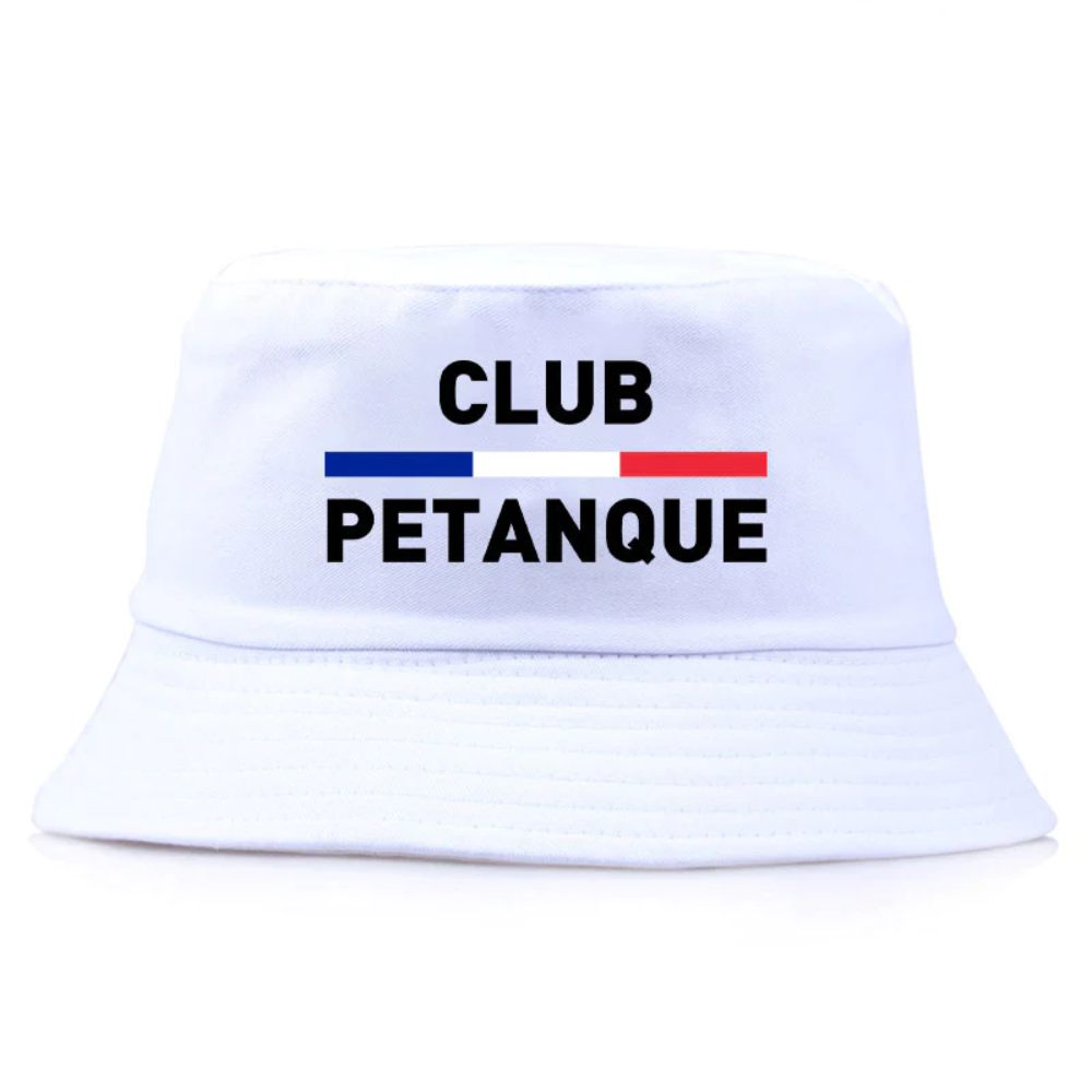 Bob de couleur blanc avec inscrit club pétanque.