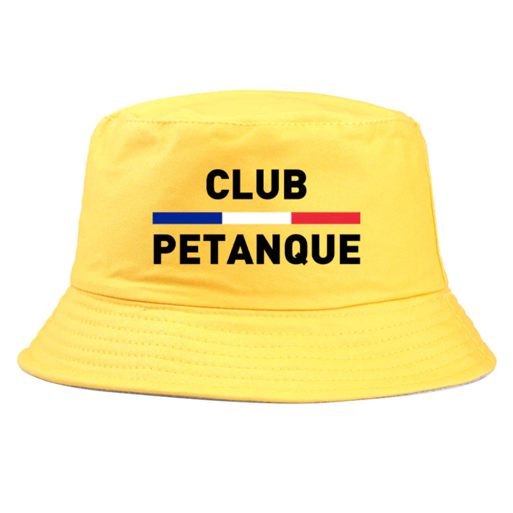 Bob de couleur jaune avec inscrit club pétanque.