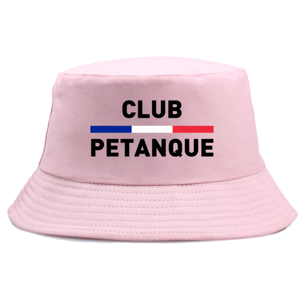 Bob de couleur rose avec inscrit club pétanque.