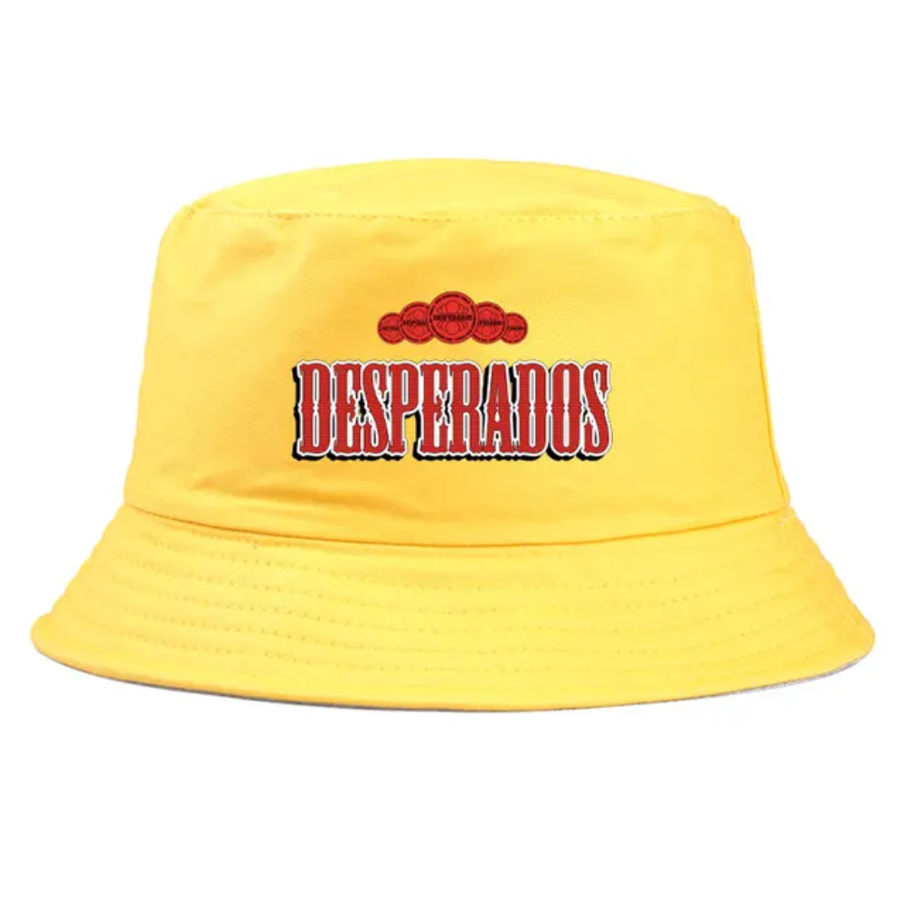 Bob de couleur jaune avec inscrit le logo Desperados.