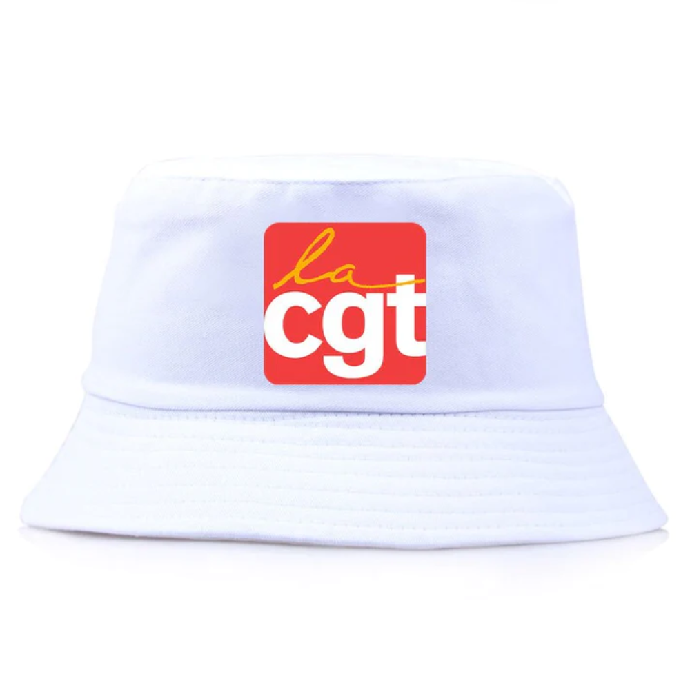 Bob de couleur blanc avec inscrit le logo La CGT.