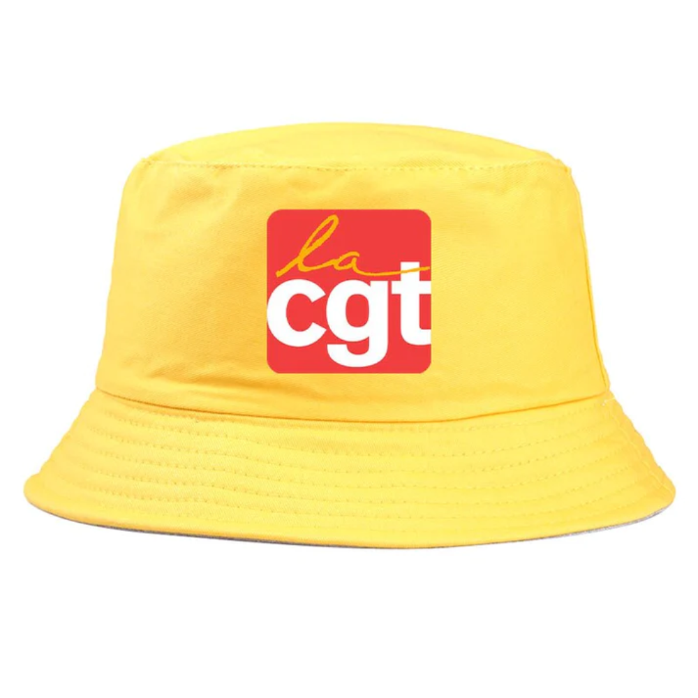 Bob de couleur jaune avec inscrit le logo La CGT.