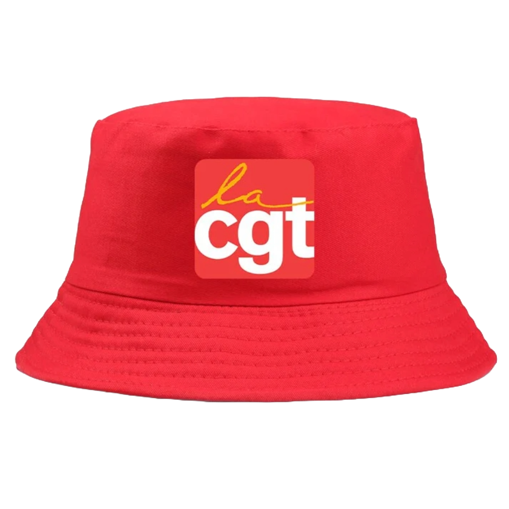 Bob de couleur rouge avec inscrit le logo La CGT.