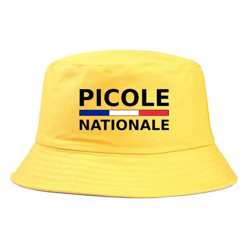 Bob de couleur jaune avec inscrit picole nationale.