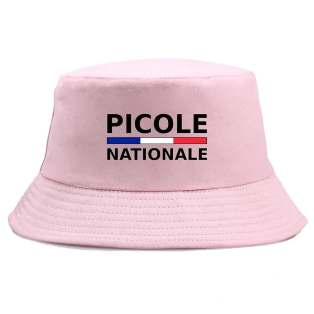 Bob de couleur rose avec inscrit picole nationale.