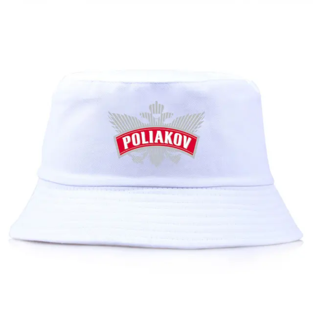 Bob de couleur blanc avec inscrit le logo Poliakov.