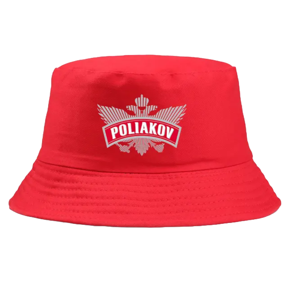 Bob de couleur rouge avec inscrit le logo Poliakov.